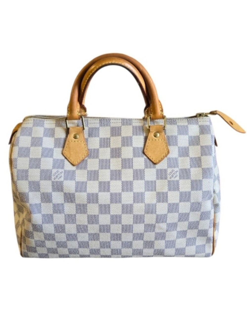 Louis Vuitton Damier Azur Satchel in Light Gray and Tan Leather